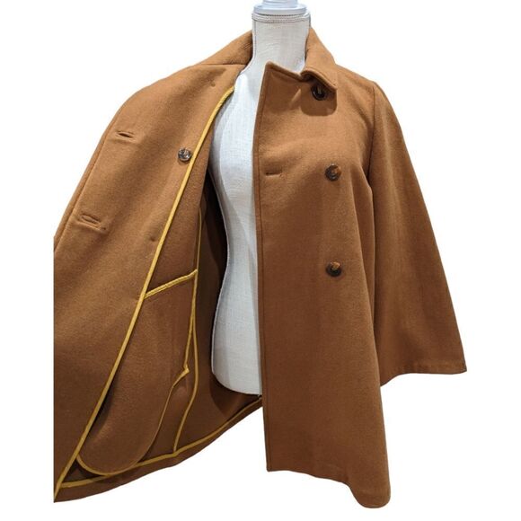 Zara Women's Camel Tan Wide Sleeve Cuffs Double Breasted Peacoat Size S - Picture 5 of 8